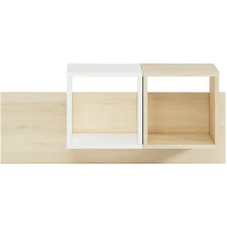 Feldmann-Wohnen Wandregal Drop weiß / Fjord Buche 92 / 22 / 42cm , Holz , Rechteckig , 92x41x22 cm , Wohnzimmer, Regale, Wandregale