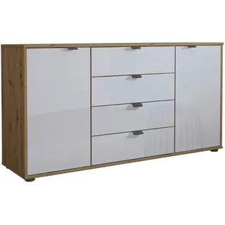 Dieter Knoll Sideboard , Weiß, Eiche Bianco , Glas, Holzwerkstoff , 2 Fächer , 4 Schublade(n) Schubladen , 140x70x43 cm , ISO 9001, Made in Germany , Typenauswahl, stehend , Kleinmöbel, Kommoden, Sideboards
