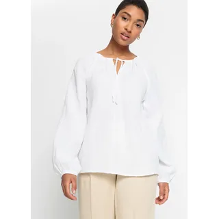 bonprix Langarmbluse »Musselin-Bluse aus Baumwolle« Musselin-Bluse aus Baumwolle, weiß