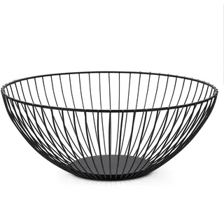 HOMQUEN Obstkorb, Obstschale, Obstkorb Aus Metalldraht Für Küche, Obstschale Für Küchentheke, Korb Für Obst, Gemüse, Brot, Snacks, Küchenhelfer (Rund Kurz, Schwarz)
