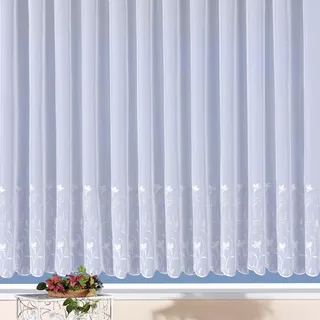 WECKBRODT Gardine WECKBRODT "Turin" Gr. 1, weiß, B:300cm H:143cm, Voile, Obermaterial: 100% Polyester, Gardinen, Gardine, echte Stickerei, Voile, halbtransparent, Bordüre, Kante, Store