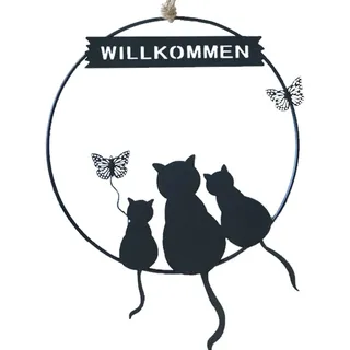 Türschild Türkranz Willkommen Metall (schwarz)