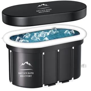 B&Y Ovales Eisbad, Faltbare Badewanne Erwachsene, Isolierte Eistonne für Innen und Außenbereich, Kältetherapie für Sportler Athleten, Ice Bath/Cold Plunge für Zuhause (Schwarz 100x65x65cm)