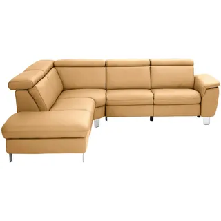 Cantus Ecksofa , Cognac , Metall , Echtleder , Ottomane links, L-Form , 271x239 cm , Typenauswahl, Bettkasten erhältlich, Fußauswahl, Lederauswahl, Stoffauswahl, seitenverkehrt erhältlich, Hocker erhältlich, Rückenfutter , Wohnzimmer, Sofas & Couches, Wohnlandschaften, Ecksofas