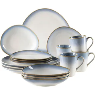Mäser Kombiservice , Blau, Weiß , Keramik , 16-teilig , 300 ml , 39.5x34.8x35.5 cm , Geschirr, Geschirrsets, Kombiservice