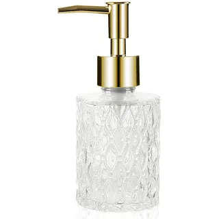 Retyion Mehrzweck-Seifenspender, leicht zu reinigen, Glas-Seifenpumpenspender, ideal für Bad und Badezimmer (Gold)