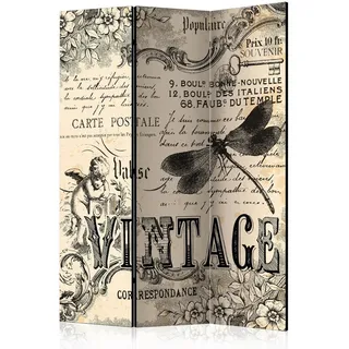 artgeist Paravent , Creme, Grau , Holz, Textil , Kiefer , massiv , Vintage , Motiv auf Vorder- und Rückseite , Wohnzimmer, Raumteiler, Paravents