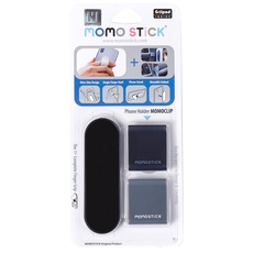 MOMOSTiCK - Das Original! Kombi - Momoclip + Smartphone Fingerhalter - Handy Fingerhalterung Handy Griff - Handy Halterung Handy Ring (Kombi Momostick + Momoclip Matt Serie - Schwarz)