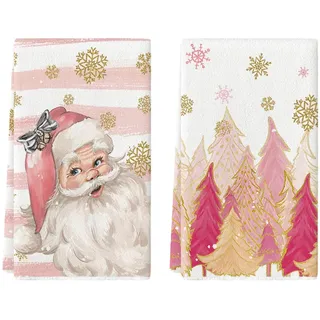 Artoid Mode Rosa Bäume Weihnachtsmann Weihnachten Küchentücher Geschirrtücher, 42x65 cm Schneeflocken Xmas Winter Dekoration Handtücher 2er Set