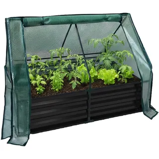 Relaxdays Hochbeet mit Gewächshaus, für Blumen, Pflanzen & Gemüse, HxBxT: 92x125x95 cm, Garten Pflanzenbeet, schwarz