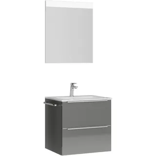 Nobilia Badezimmer , Edelstahlfarben, Schieferfarben , Metall , 2,2 Schubladen , F , 61 cm , Goldenes M, Made in Germany , Griffeauswahl, hängend, Zusatzausstattung erhältlich, Typenvielfalt , Badezimmer, Badmöbelsets & Badmöbelserien, Badmöbel-Sets