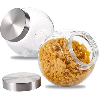WUWEOT 2er 2 Liter Bonbonglas mit Deckel Bonbongläser Set Bonboniere Vorratsglas Vorratsdose Keksdose Keksglas Rund mit Deckel Dekoglas Platzsparende und Übersichtliche Lagerung Transparent