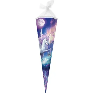 Goldbuch 98 152 Schultüte 85 cm Diana, Zuckertüte 6-eckig, Geschenktüte mit Einhorn-Motiv, Geschenkverpackung aus Lackkarton, Einschulungstüte mit Netzverschluss, ca. 85 x 24 x 20 cm, blau weiß