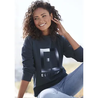 Sweatshirt ELBSAND "Fionni", Damen, Gr. L (40), blau (marine), Sweatware, Obermaterial: 95% Baumwolle, 5% Elasthan, unifarben, figurumspielend hüftlang, Rundhals, Rippbündchen, Sweatshirts Sweatshirt, mit großem Logoprint, sportlich-casual, Topseller