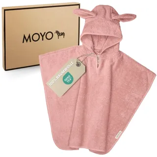 MOYO Baby Badeponcho Mit Hasenohren in Rosé I Kinder Badetuch Für 0-3 Jahre I Weicher Poncho Aus 100% Frottee-Baumwolle I Waschbares Kapuzenhandtuch I 68x56cm