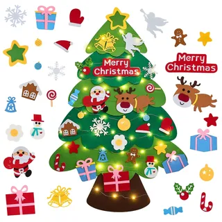 DazSpirit Filz Weihnachtsbaum, 3,28Ft DIY Tannenbaum mit 27 Filzornamenten | Weihnachtsbaum zum Aufhängen mit Lichtern – DIY Tannenbaum als Festliche Weihnachtsdeko für Tür und Wand