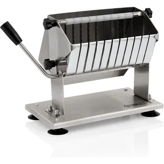 Mahlzeit Edelstahl Currywurstschneider für 18 mm Scheiben | 10 extra scharfe Messer mit Wellenschliff | Bratwurstschneider manuell für Imbiss, Gastro | Hand Curry Wurst Schneider, Wurstschneider