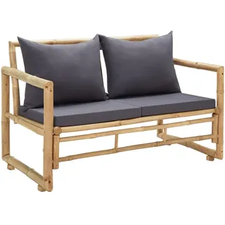vidaXL Gartenbank Mit Kissen 115 Cm Bambus , Dunkelgrau , Naturmaterialen , Füllung: Polyester , Rechteckig , 115x71x65 cm , Gartenmöbel, Gartenbänke