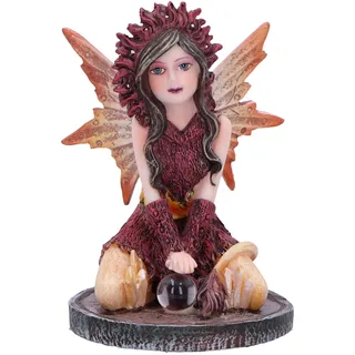 Nemesis Now Kristallfee Mohnfigur, Rot, 9 cm | Harz, kniende Fee mit Glaskugel, Fantasiegeschenk, aus feinstem Kunstharz gegossen, fachmännisch handbemalt