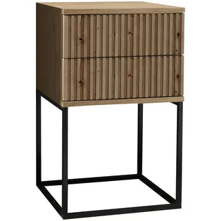 SchlafKONTOR Nachtkommode »Marle Nachtkonsole, Nachtkästchen auf Metall-Fußgestell« Schubkasten in Rillenoptik auf schwarzem Metallgestell