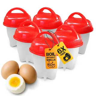 6tlg Eier-Pochierer Eierformer Eierform Eier Kochen Egg Maker Set Ei Pochierte Poacher Molds für Kochen Mikrowelle Rot Retoo - Rot, Weiß