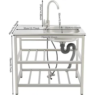 Außenküchenspüle, Edelstahl, freistehendes Design, Silber