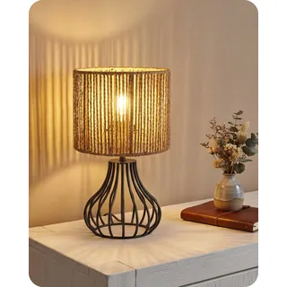 GOEBLESON Kleine Nachttischlampe, moderne Tischlampe Rattan Schwarz