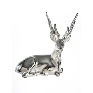 Gilde Figur Rolf Hirsch - Aluminium in Silber glänzend - metallische Optik - Höhe 23 cm - Deko Skulptur - Wohnaccessoire - Geschenkidee - Wohnzimmer