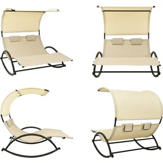 vidaXL Doppel Sonnenliege mit Sonnendach Textilene Creme - Sonnenliege - Sonnenliegen - Gartenliege - Gartenliegen - Creme