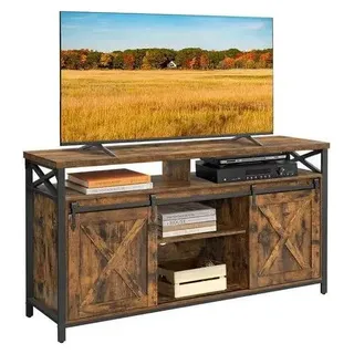 TV Lowboard - TV-Board - Verstellbare Einlegeböden - Metallgestell - Länge 147 cm - Skandinavischer Stil - Braun