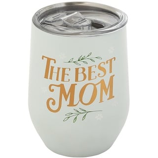 Pearhead The Best Mom Stainless Steel Wine Tumbler with Press-In and Slide Locking Lid, Cute Motherhood Stemless Wine Glass Tumbler Mug, New Mom Accessory, 12oz