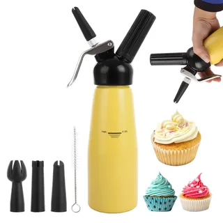 ASelected 500 ml Professionelle Sahnespender Aluminium, Sahnesyphon Aluminium mit 3 Edelstahl Deko-Düsen und 1 Reinigungbürste, Auslaufsicherer sahnesiphon für die Zubereitung von Schlagsahne