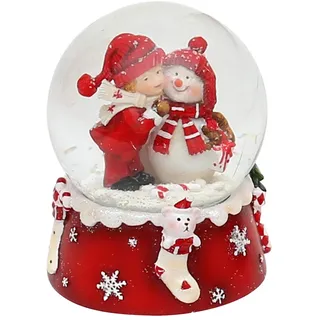 Dekohelden24 Schneekugel, Schneemann mit Kind, rot weiß, Maße H/B/Ø Kugel: ca. 8,5 x 7 cm/Ø 6,5 cm.
