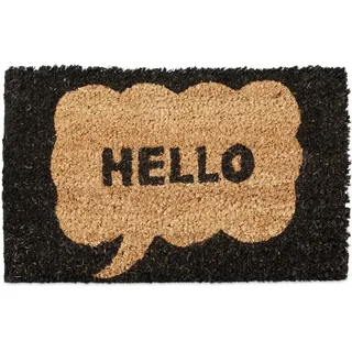 Relaxdays Fußmatte Kinder mit Bild Motiv HELLO als Türvorleger klein für Kinderzimmer aus Kokos mit rutschfestem Boden aus Gummi Mini Fußabtretet und Türmatte HBT: 1,5 x 40 x 25 cm, Motiv: Hello