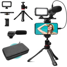 Movo uVlogger- Android/USB-C/iPhone 15 kompatibles Vlogging-Kit: Handy-Stativ, Handyhalterung, LED-Licht, Shotgun-Mikrofon - YouTube-Starter- und Content-Creator-Kit