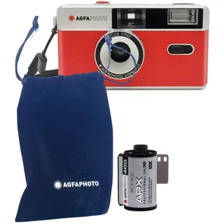 AgfaPhoto analoge 35mm Kleinbildfilm Foto Kamera rot + Schwarz/Weiß Bilder Film + Batterie