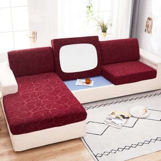 ShowyLive 2023 Neue Sofa Sitzkissenbezug Stretch Sitzkissenschutz für Chaiselongue, Stretch Sitzkissenschutz für Sofabezug Ecksofa L Form (1 Stück, Blätter Rot)