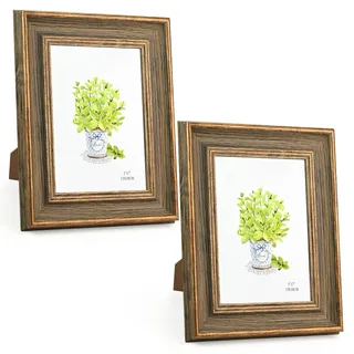 SIMDAO 2PCS Vintage Bilderrahmen, Bilderrahmen 13x18CM Holz, Retro Fotorahmen für Tisch & Wand, Antike Shabby Fotorahmen Deko für Family Freund Hochzeit Weihnachten Thanksgiving Geburtstage(Holzfarbe)