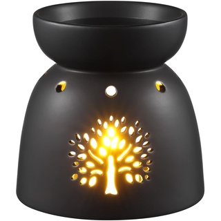 ecooe Aromalampe Teelichthalter Duftlampe aus Keramik weiß mit der Candle Löffel Aroma Diffuser, Schwarz