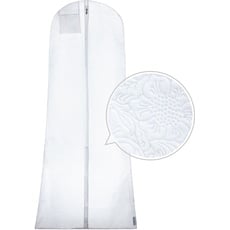 Hangerworld Kleidersack in Weiß 183x66x20 cm für Hochzeitskleider Brautkleider Abendkleider Atmungsaktive Kleiderhülle mit Blumen-Prägung