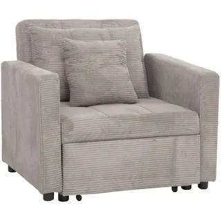 Mendler Schlafsessel HWC-L90 Cord 100 x 86 x 200 cm Grau mit Kissen