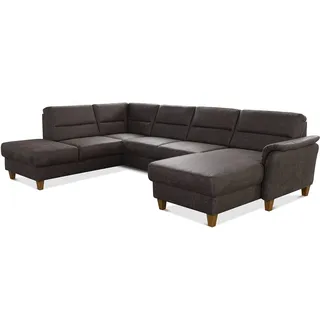 CAVADORE U-Form-Sofa Palera / Federkern-Wohnlandschaft im Landhausstil / 314 x 89 x 212 / Mikrofaser in Lederoptik, Braun