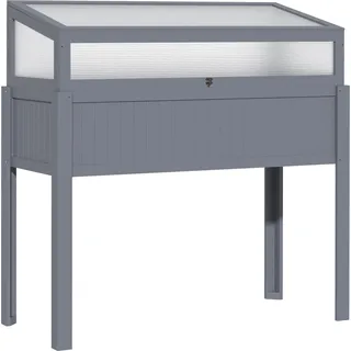 Outsunny Hochbeet Holz mit Frühbeet 2-in1 Gewächshaus Tomatenhaus Gemüsebeet Kräuterbeet Pflanzkasten für Garten Balkon und Terrasse Polycarbonat Grau 120 x 54 x 112/122 cm - Grau