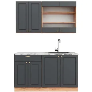 Vicco Singleküche Fame-Line Anthrazit Landhaus/Goldkraft Eiche 140 cm AP Marmor , Holzwerkstoff , Küchenblock,Rechteckig , 140x81.6x60 cm , Küchen, Küchenzeilen & Küchenblöcke, Küchenzeilen, Küchenzeilen ohne Geräte