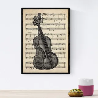 Nacnic Poster Vintage-Objekte. Violine Notenblatt mit Bildern von Objekten und Vintage-Instrumenten, mit Definitionen in Spanisch. A4-Format