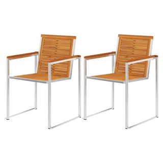 Stapelbare Gartenstühle aus Akazienholz und Edelstahl, 2er Set - Teak-Optik, wetterfest und rostfrei