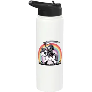Sensenmann Reitet Einhorn Regenbogen Pastel Goth Humor Stainless Steel Insulated Water Bottle