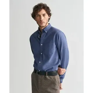 Gant für Herren. 3230218 Flanellhemd Regular Fit Marled Navy (5XL), Lässig, Baumwolle, Langarm, Marine