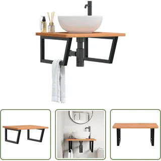 The Living Store Waschbeckenregal Wandmontage Stahl und Massivholz Buche - Braun