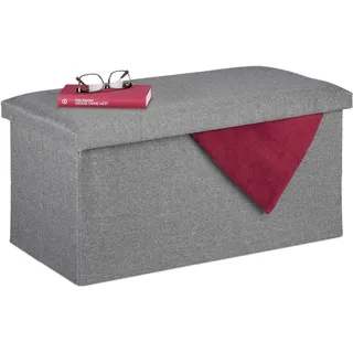 Relaxdays Truhenbank Gepolstert Grau 38 x 76,5 x 38,5 cm